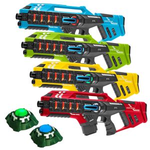 4 Connect Anti-Cheat Laser-Tag Gewehre (Blau, Rot, Grün, Gelb) + 2 Ziele