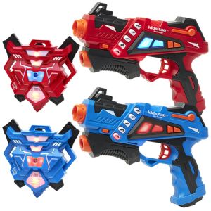 2 KidsTag Recharge P1 laserguns + 2 waterdamp vesten rood/blauw