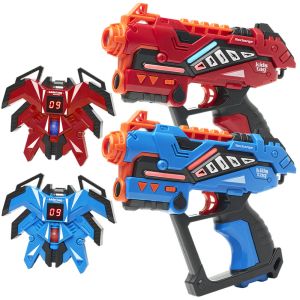 2 KidsTag Recharge P2 laserguns + 2 display vesten rood/blauw