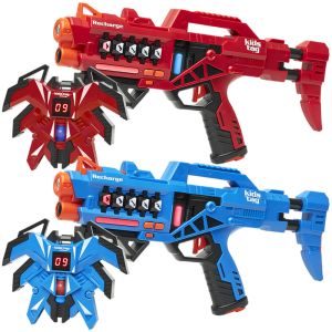 2 KidsTag Recharge lasergeweren + 2 Display vesten - rood/blauw