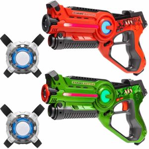 2 Active Laser Tag Pistole (grün, orange) + 2 Westen