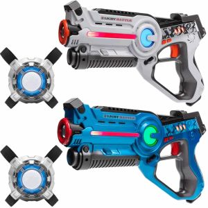 2 Active Laser Tag Pistole (blau, weiß) + 2 Westen
