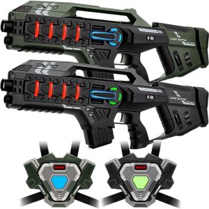 2 Connect Anti-Cheat Laser-Tag Gewehre (Metallic Grün, Grau) +  2 Connect Westen