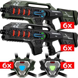 12 Connect Anti-Cheat Laser-Tag Pistolen (metallic grün, grau) + 12 Connect Westen