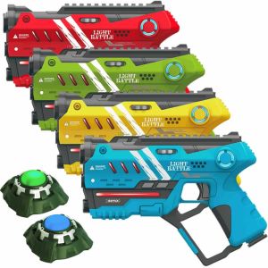 4 Anti-Cheat Laser Tag Pistolen (gelb, grün, rot und blau) + 2 Ziele