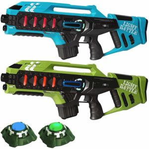 2 Anti-Cheat Laser Tag Gewehre + 2 Ziele (blau, grün)