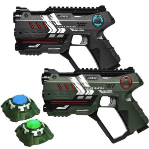 2 Connect Anti-Cheat Laser-Tag Pistolen (metallic grün, grau) + 2 Ziele