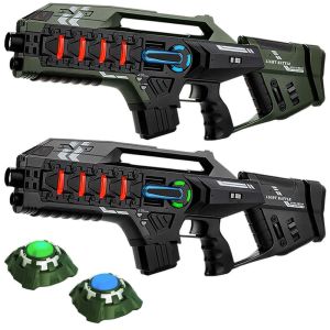 2 Connect Anti-Cheat Laser-Tag Gewehre (metallic grün, grau) + 2 Ziele