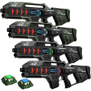 4 Connect Anti-Cheat Laser-Tag Gewehre (Metallic Grün, Grau) + 2 Ziele