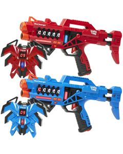 2 KidsTag Recharge lasergeweren + 2 Display vesten - rood/blauw