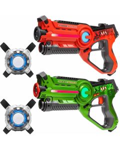 2 Active Laser Tag Pistole (grün, orange) + 2 Westen