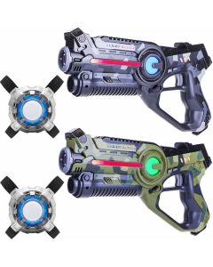 2 Active Laser Tag Pistole (camo grün, grau) + 2 Westen