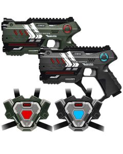 2 Connect Anti-Cheat Laser-Tag Pistolen (metallic grün, grau) + 2 Connect Westen